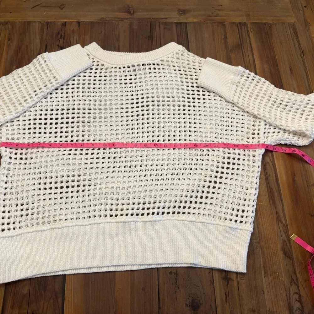 Women's Open-Knit Crew Neck Pullover Cream Sweater Size XL - Picture 5 of 7